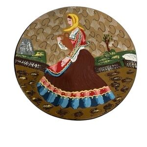 Hand-Painted Vintage Multicolor Round Decorative Plate